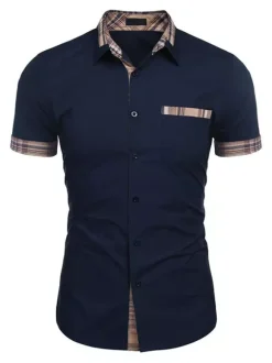 Casual Shirt For Men Turndown Collar Casual Removable Color Block Hunter Green Men's Shirts