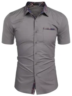 Casual Shirt For Men Turndown Collar Casual Removable Color Block Hunter Green Men's Shirts