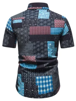 Casual Shirt For Men Turndown Collar Chic Geometric Black Men's Shirts