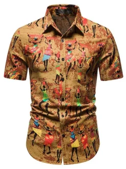 Casual Shirt For Men Turndown Collar Casual Artwork Amber Men's Shirts