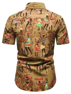 Casual Shirt For Men Turndown Collar Casual Artwork Amber Men's Shirts