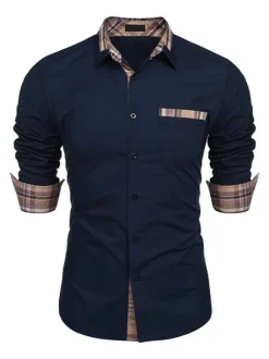 Casual Shirt For Men Turndown Collar Casual Removable Color Block Baby blue Men's Shirts