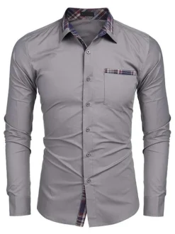Casual Shirt For Men Turndown Collar Casual Removable Color Block Baby blue Men's Shirts