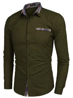 Casual Shirt For Men Turndown Collar Casual Removable Color Block Baby blue Men's Shirts