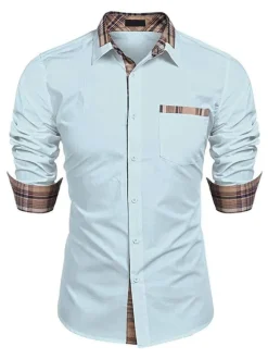 Casual Shirt For Men Turndown Collar Casual Removable Color Block Baby blue Men's Shirts
