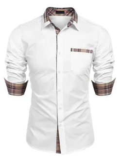 Casual Shirt For Men Turndown Collar Casual Removable Color Block Baby blue Men's Shirts