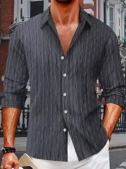 Casual Shirts For Men Button Down Stripes Long Sleeve Textured Summer Beach Shirts