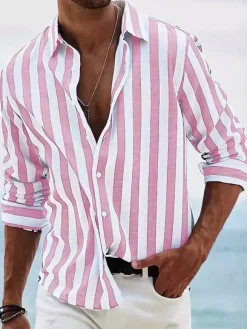 Casual Shirts For Men Turndown Collar Stripes Long Sleeve Men's Shirts