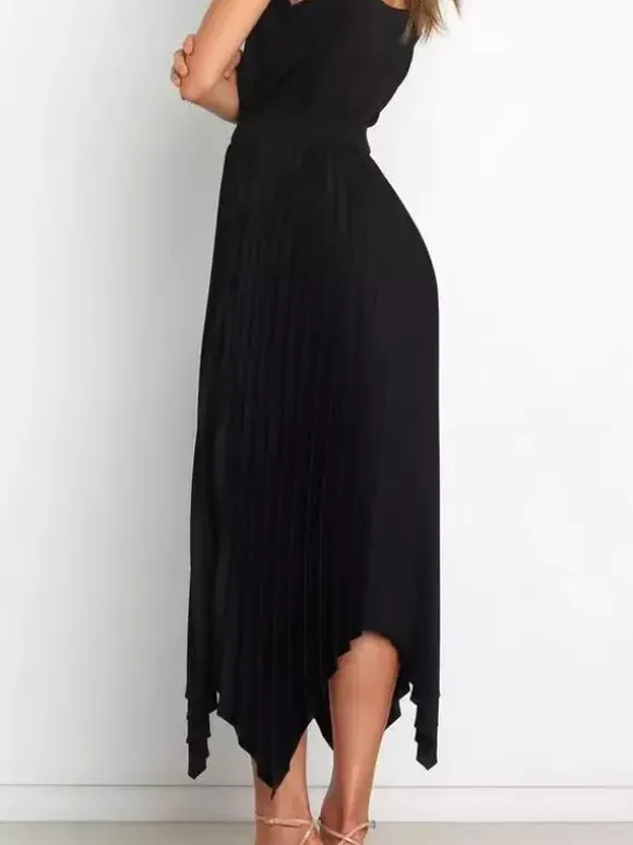 Casual Skirt Vintage Accordion Pleats Handkerchief Long Skirt In Burgundy