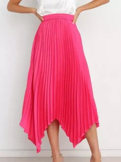 Casual Skirt Vintage Accordion Pleats Handkerchief Long Skirt In Burgundy