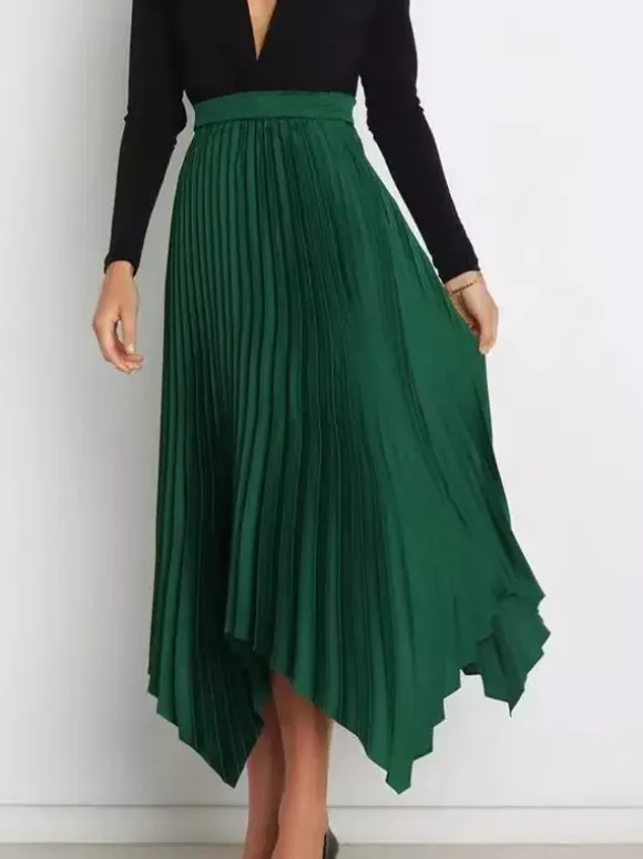 Casual Skirt Vintage Accordion Pleats Handkerchief Long Skirt In Burgundy