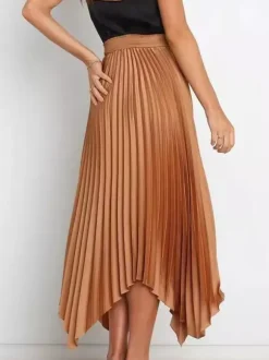 Casual Skirt Vintage Accordion Pleats Handkerchief Long Skirt In Burgundy