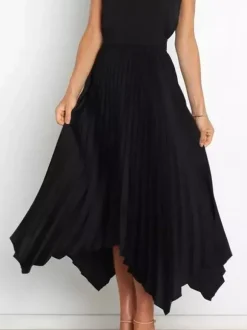 Casual Skirt Vintage Accordion Pleats Handkerchief Long Skirt In Burgundy