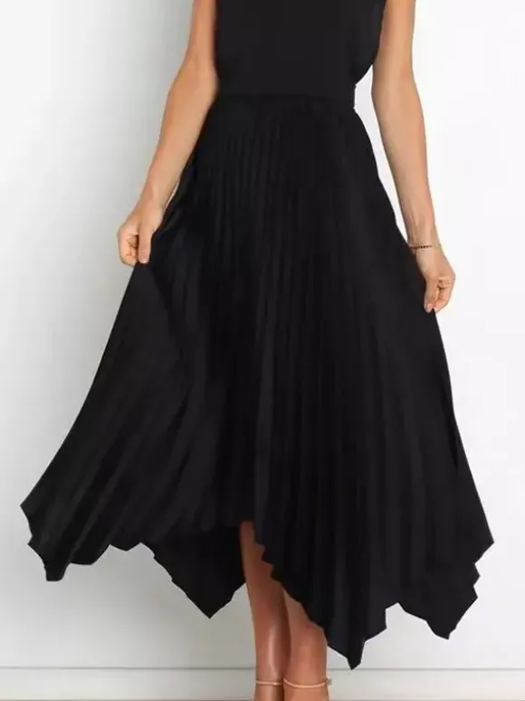 Casual Skirt Vintage Accordion Pleats Handkerchief Long Skirt In Burgundy