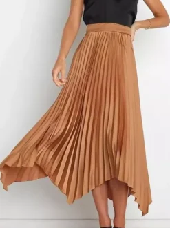 Casual Skirt Vintage Accordion Pleats Handkerchief Long Skirt In Burgundy