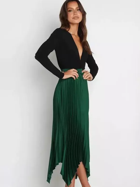 Casual Skirt Vintage Accordion Pleats Handkerchief Long Skirt In Burgundy