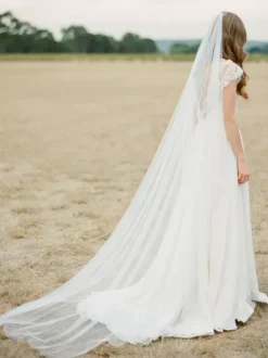 Cathedral Comb Wedding Veil White Tulle 1 Tier Cut Edge Bridal Veil