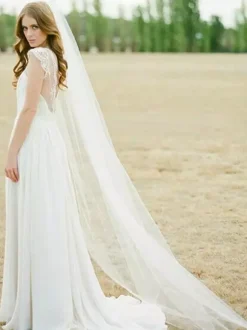 Cathedral Comb Wedding Veil White Tulle 1 Tier Cut Edge Bridal Veil