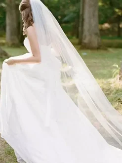 Cathedral Comb Wedding Veil White Tulle 1 Tier Cut Edge Bridal Veil
