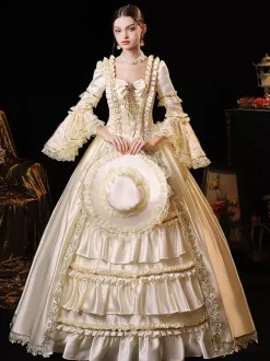 Champagne Retro Tudor Dress Costumes Polyester Dress Women's Marie Antoinette Costume Retro Masquerade Ball Gown