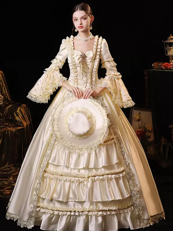 Champagne Retro Tudor Dress Costumes Polyester Dress Women's Marie Antoinette Costume Retro Masquerade Ball Gown