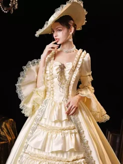 Champagne Retro Tudor Dress Costumes Polyester Dress Women's Marie Antoinette Costume Retro Masquerade Ball Gown