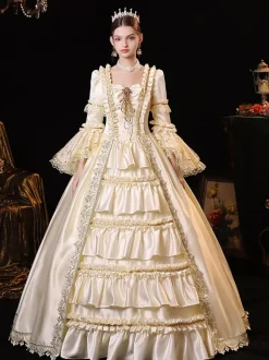Champagne Retro Tudor Dress Costumes Polyester Dress Women's Marie Antoinette Costume Retro Masquerade Ball Gown
