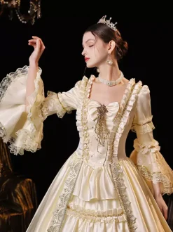 Champagne Retro Tudor Dress Costumes Polyester Dress Women's Marie Antoinette Costume Retro Masquerade Ball Gown