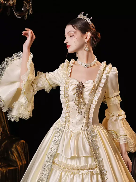 Champagne Retro Tudor Dress Costumes Polyester Dress Women's Marie Antoinette Costume Retro Masquerade Ball Gown