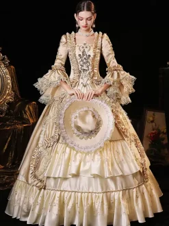 Champagne Retro Tudor Dress Costumes Women's Polyester Dress Euro-Style Marie Antoinette Costume Party Prom Dress