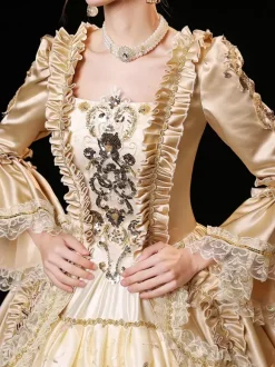 Champagne Retro Tudor Dress Costumes Women's Polyester Dress Euro-Style Marie Antoinette Costume Party Prom Dress