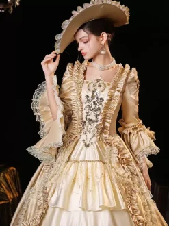 Champagne Retro Tudor Dress Costumes Women's Polyester Dress Euro-Style Marie Antoinette Costume Party Prom Dress