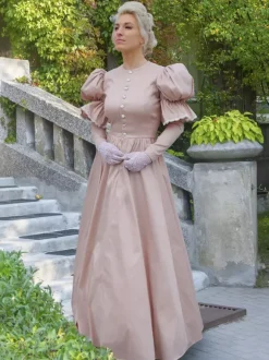 Champagne Retro Tudor Dress Costumes Lace Polyester Dress Women's Retro Marie Antoinette Costume Tunic Vintage Clothing