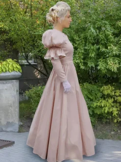 Champagne Retro Tudor Dress Costumes Lace Polyester Dress Women's Retro Marie Antoinette Costume Tunic Vintage Clothing