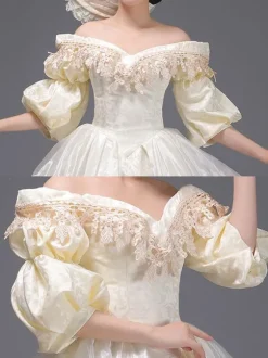 Champagne Retro Tudor Dress Costumes Ruffles Marie Antoinette Costume Polyester Dress Women's Vintage Tunic Vintage Clothing