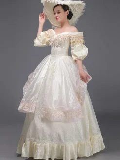 Champagne Retro Tudor Dress Costumes Ruffles Marie Antoinette Costume Polyester Dress Women's Vintage Tunic Vintage Clothing
