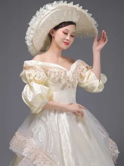 Champagne Retro Tudor Dress Costumes Ruffles Marie Antoinette Costume Polyester Dress Women's Vintage Tunic Vintage Clothing
