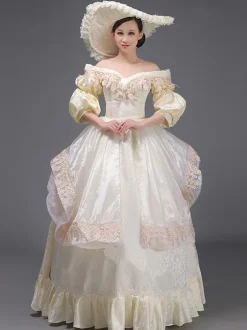 Champagne Retro Tudor Dress Costumes Ruffles Marie Antoinette Costume Polyester Dress Women's Vintage Tunic Vintage Clothing