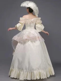 Champagne Retro Tudor Dress Costumes Ruffles Marie Antoinette Costume Polyester Dress Women's Vintage Tunic Vintage Clothing