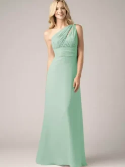 Champagne Bridesmaid Dresses Chiffon Backless Ruched A-Line Prom Maxi Dress