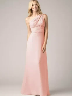 Champagne Bridesmaid Dresses Chiffon Backless Ruched A-Line Prom Maxi Dress
