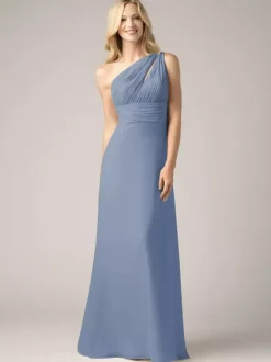 Champagne Bridesmaid Dresses Chiffon Backless Ruched A-Line Prom Maxi Dress