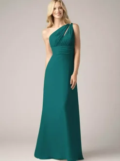 Champagne Bridesmaid Dresses Chiffon Backless Ruched A-Line Prom Maxi Dress