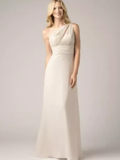 Champagne Bridesmaid Dresses Chiffon Backless Ruched A-Line Prom Maxi Dress