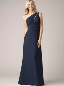 Champagne Bridesmaid Dresses Chiffon Backless Ruched A-Line Prom Maxi Dress