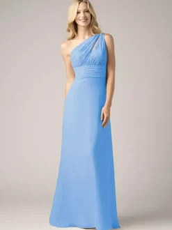 Champagne Bridesmaid Dresses Chiffon Backless Ruched A-Line Prom Maxi Dress