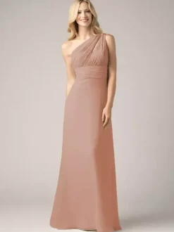 Champagne Bridesmaid Dresses Chiffon Backless Ruched A-Line Prom Maxi Dress