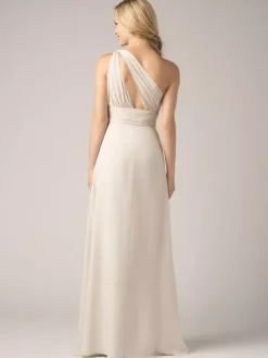 Champagne Bridesmaid Dresses Chiffon Backless Ruched A-Line Prom Maxi Dress