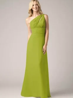 Champagne Bridesmaid Dresses Chiffon Backless Ruched A-Line Prom Maxi Dress