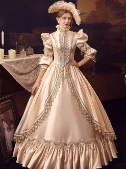 Champagne Retro Costumes Polyester Dress Women's Euro-Style Marie Antoinette Costume Party Prom Dress
